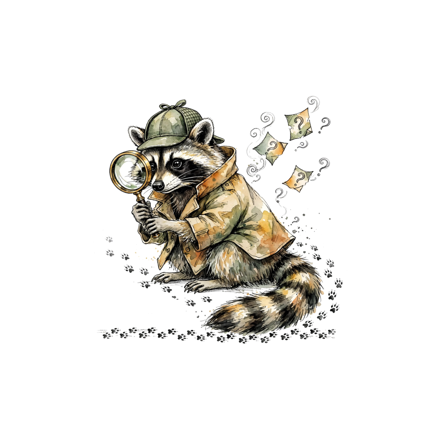 hp-tote-fun-raccoon-detective-watercolor on Eco Tote Bag — exact print artwork