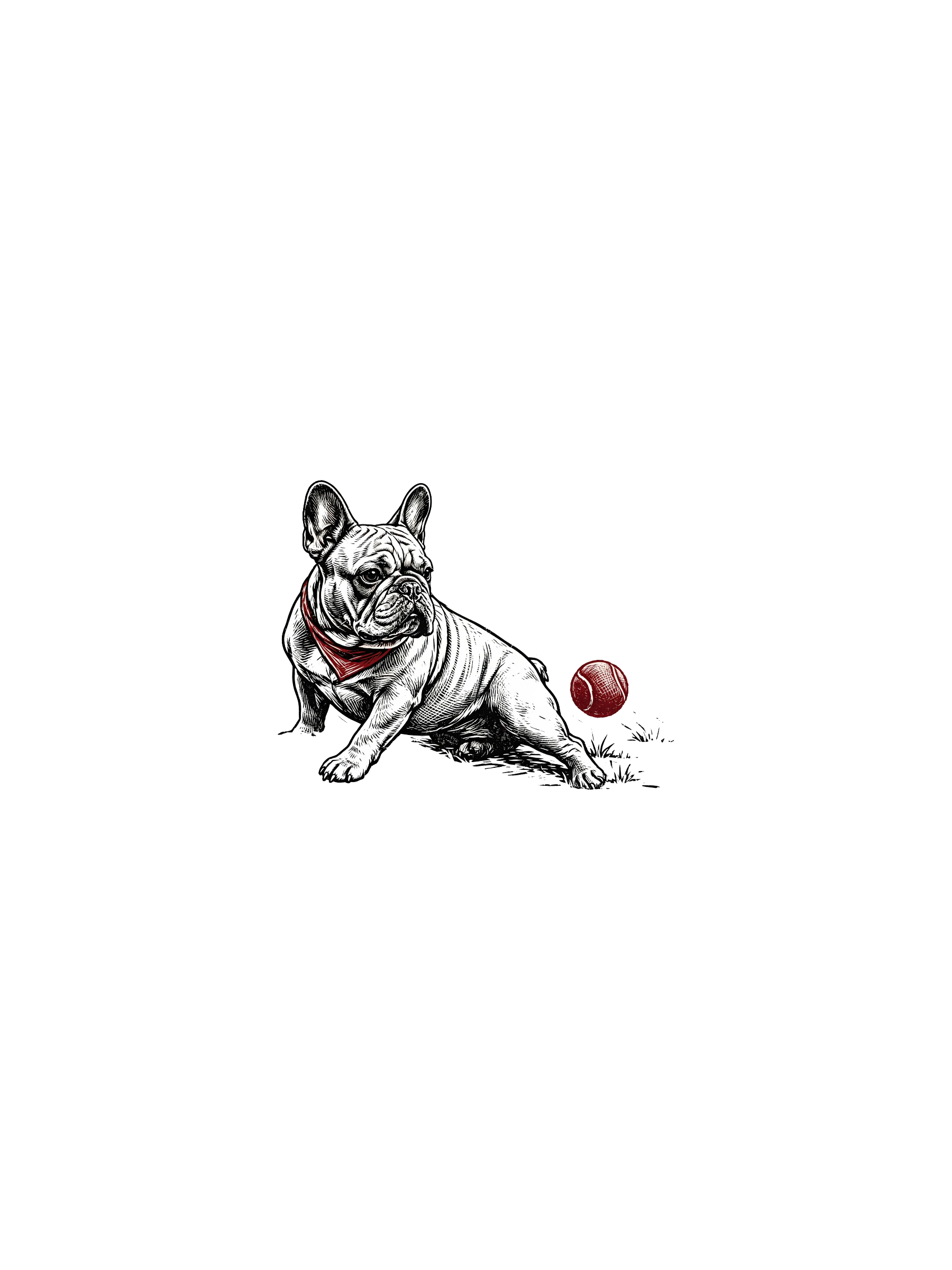 Longchest Pet Bulldog Woodcut — exact print artwork