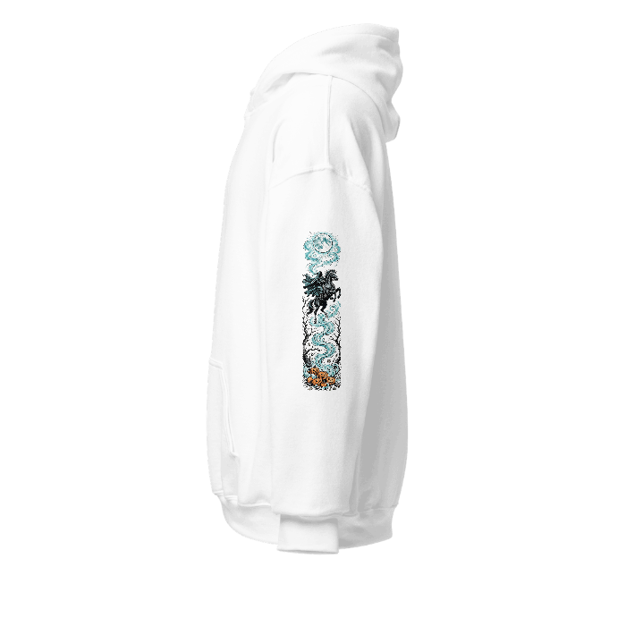 hp-sleeve-halloween-horseman on Unisex Heavy Blend Hoodie — Sleeve left