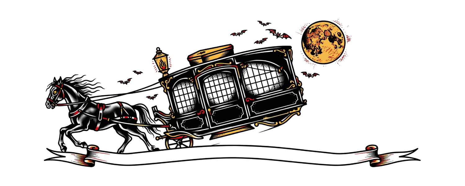 hp-dadhat-halloween-hearse-tattooflash on Classic Dad Hat | Yupoong 6245CM — exact print artwork