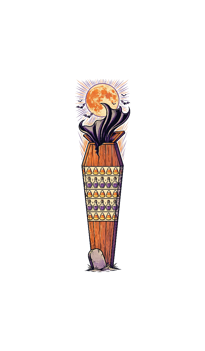 Halloween Coffin Halftone — exact print artwork
