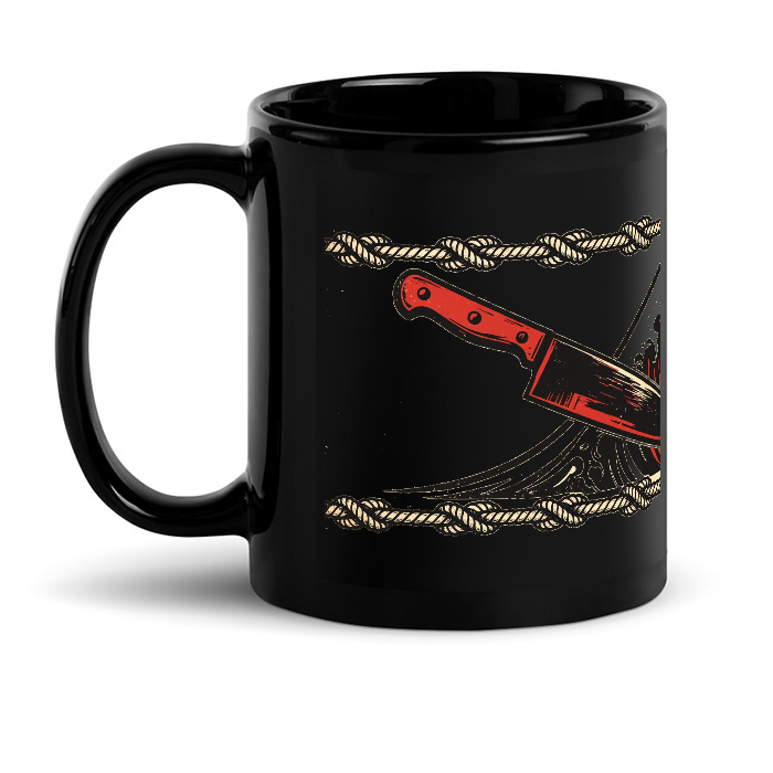 Knife & Steam on Black Glossy Mug