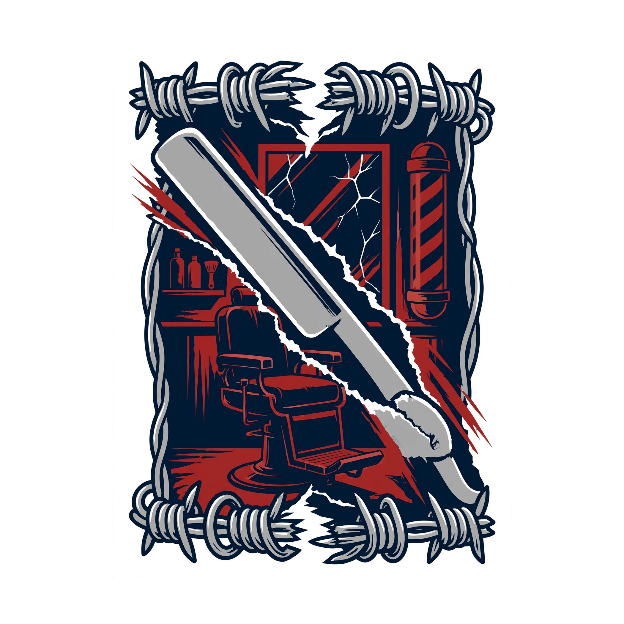 r13-hoodie-back-barber-tear — exact print artwork