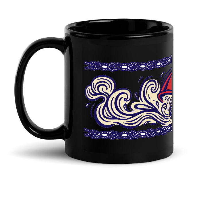Whisk & Waves on Black Glossy Mug