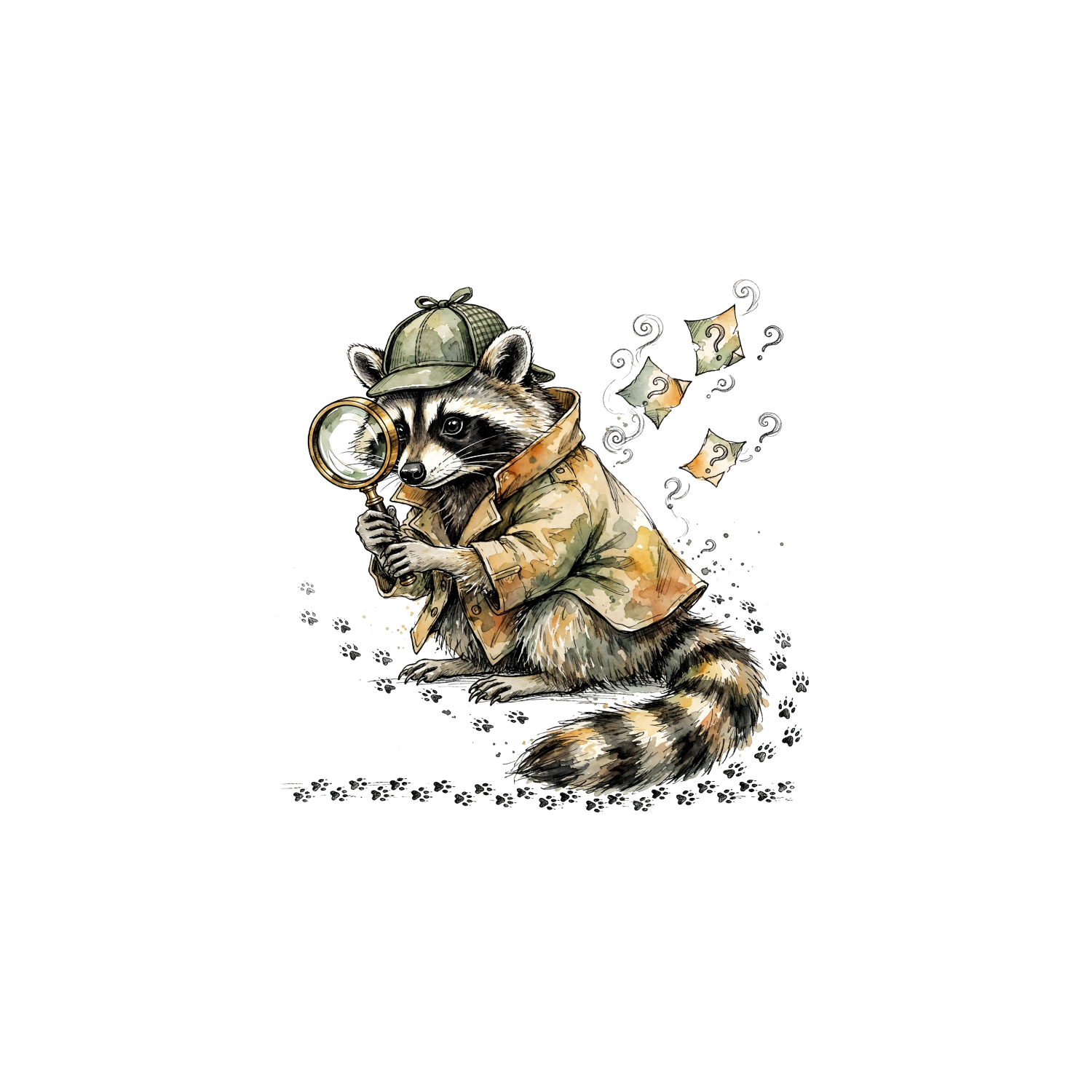 hp-tote-fun-raccoon-detective-watercolor — exact print artwork