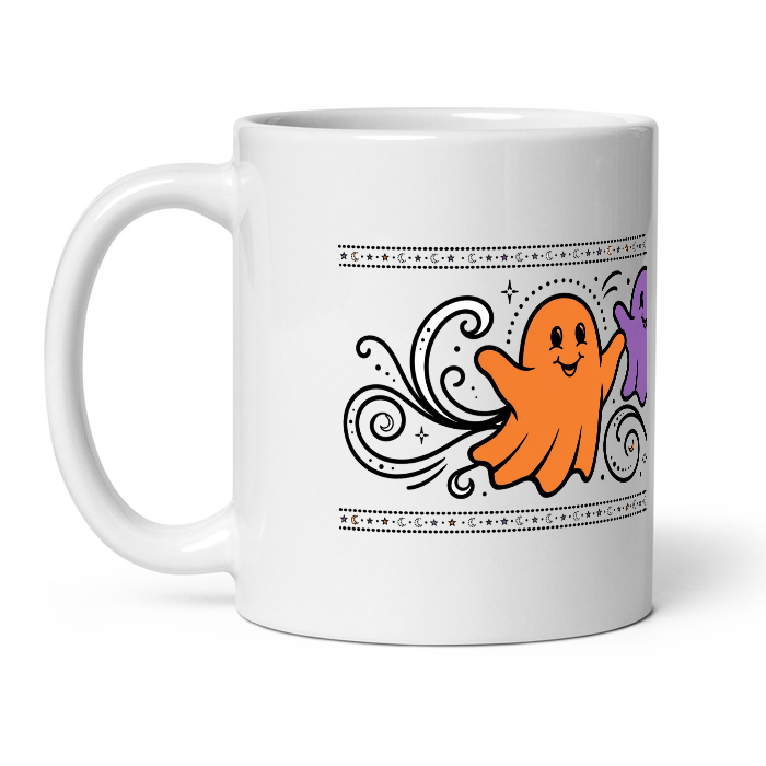 hp-mug-gift-halloween-ghost-wrap on Black Glossy Mug — product photo