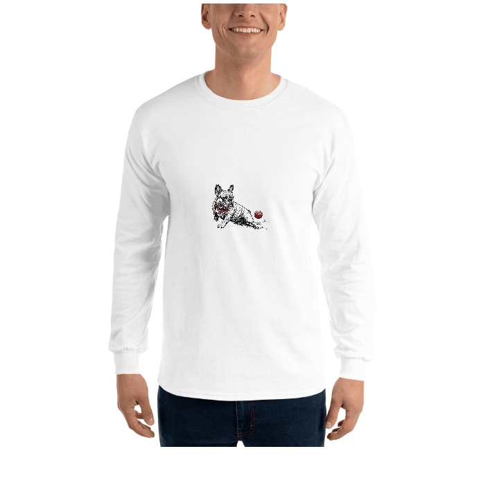 Longchest Pet Bulldog Woodcut T-Shirt — Front · printed design