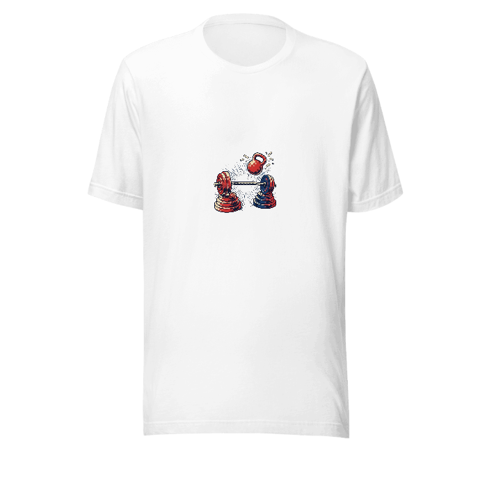 Barbell Halftone T-Shirt — Front · printed design