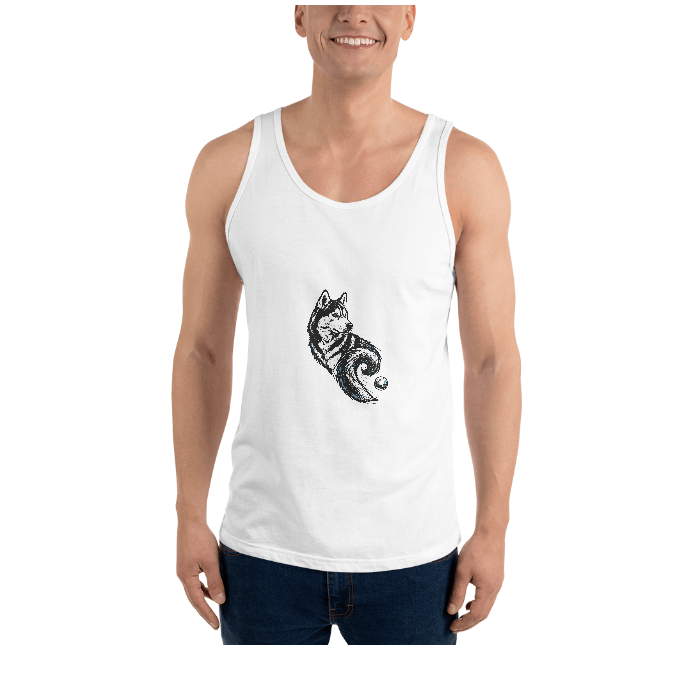 Tankchest Pet Husky Woodcut Unisex Staple Tank Top — Front · printed design