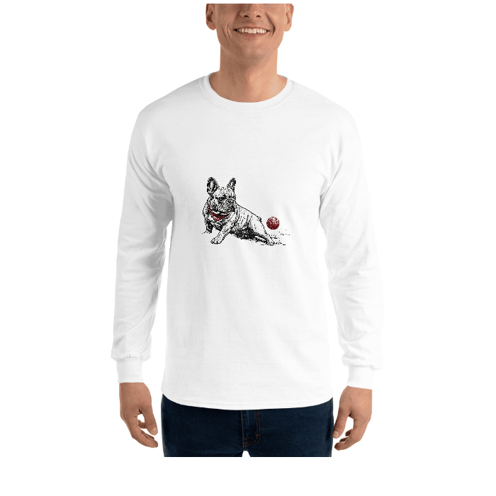 Longchest Pet Bulldog Woodcut T-Shirt — Front · printed design