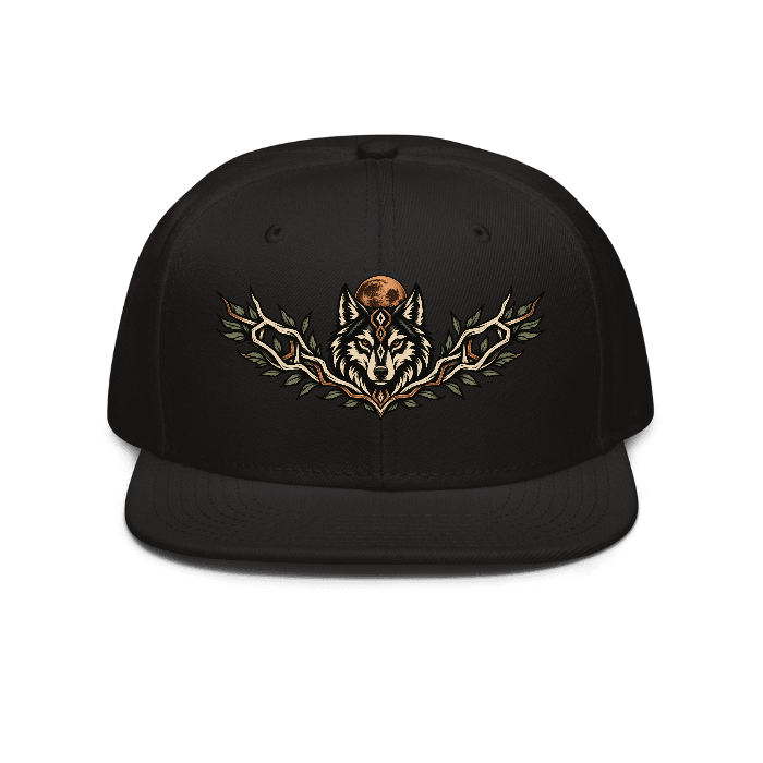 Moonward Wolf Snapback — Front · printed design