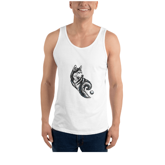 Tankchest Pet Husky Woodcut Unisex Staple Tank Top — Front · printed design