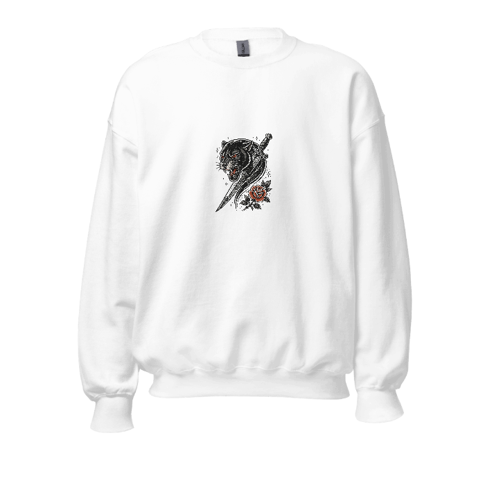 hp-sweatchest-fun-panther-tattoo-woodcut on Unisex Crew Neck Sweatshirt | Gildan 18000 — Front · printed design